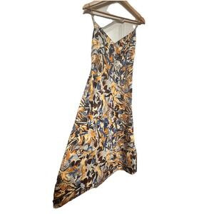 Abercrombie Fitch Abstract Swirl Print Midi Slip Dress Blue Brown Size M